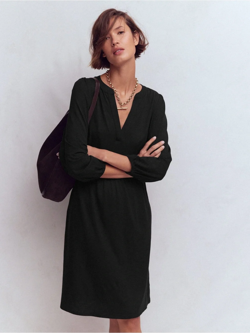 Cathy Notch Neck Jersey Dress
